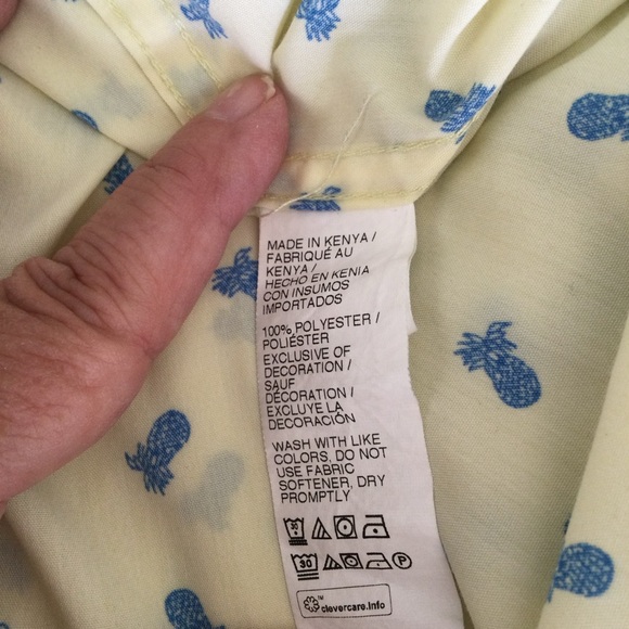 Izod Casual Men's Short Sleeve Yellow Shirt with blue pineapples, Size XL - Picture 5 of 6